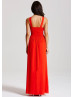 Dark Orange Halter Neckline Long Prom Dress